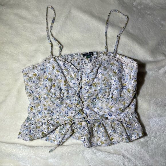 Wild Fable Tank Top Sleeveless Floral Eyelet Tie Up Ruffle Cottagecore Coquette - Picture 1 of 6
